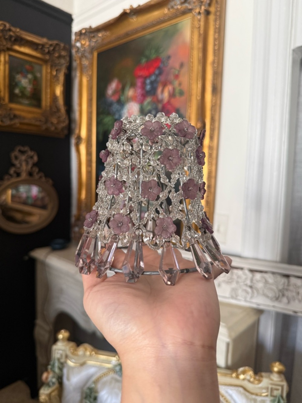 Vintage-Style Purple Crystal Beaded Lamp Shade